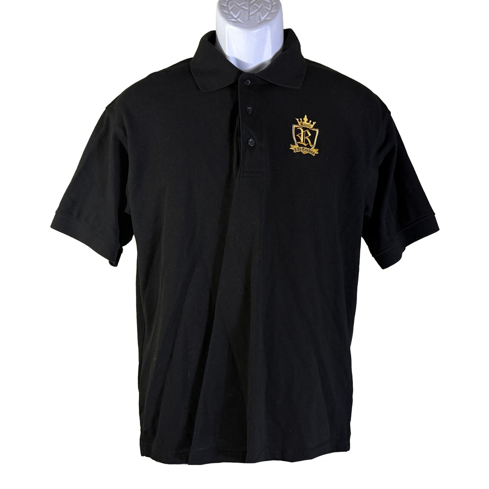 Clique Polo‎ Shirt Mens Medium Black Royal Life Centers Gold Crest Logo